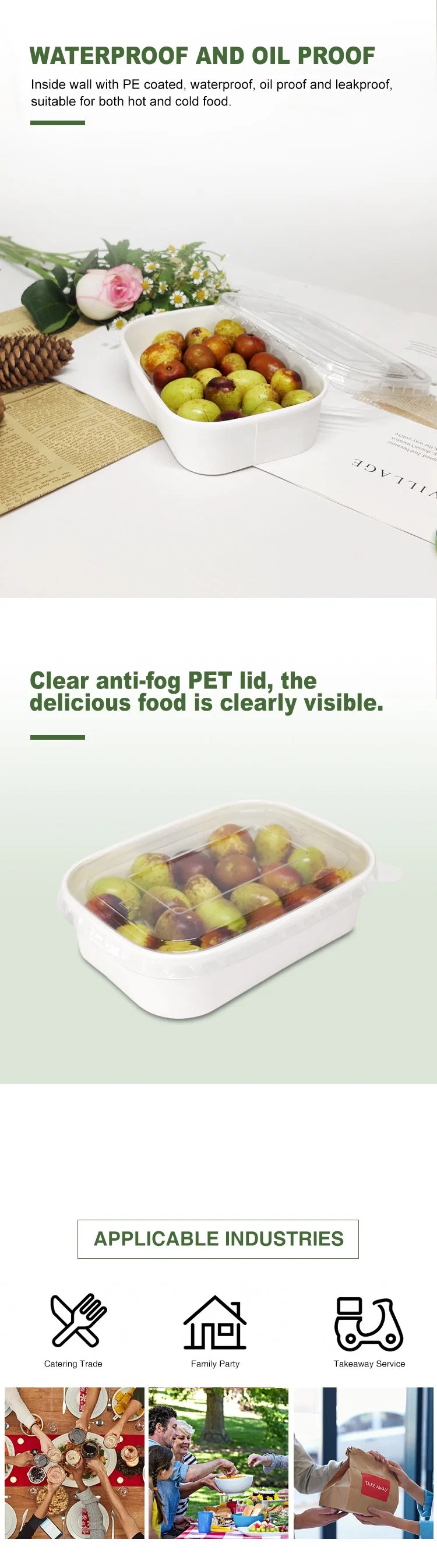 FDA/EU Feee Sample Round/Rectangle/Square Food Box Biodegradable Salad Paper Bowl
