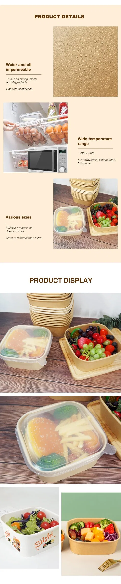 Natural Economy Square Recyclable Disposable Food Paper Bowl
