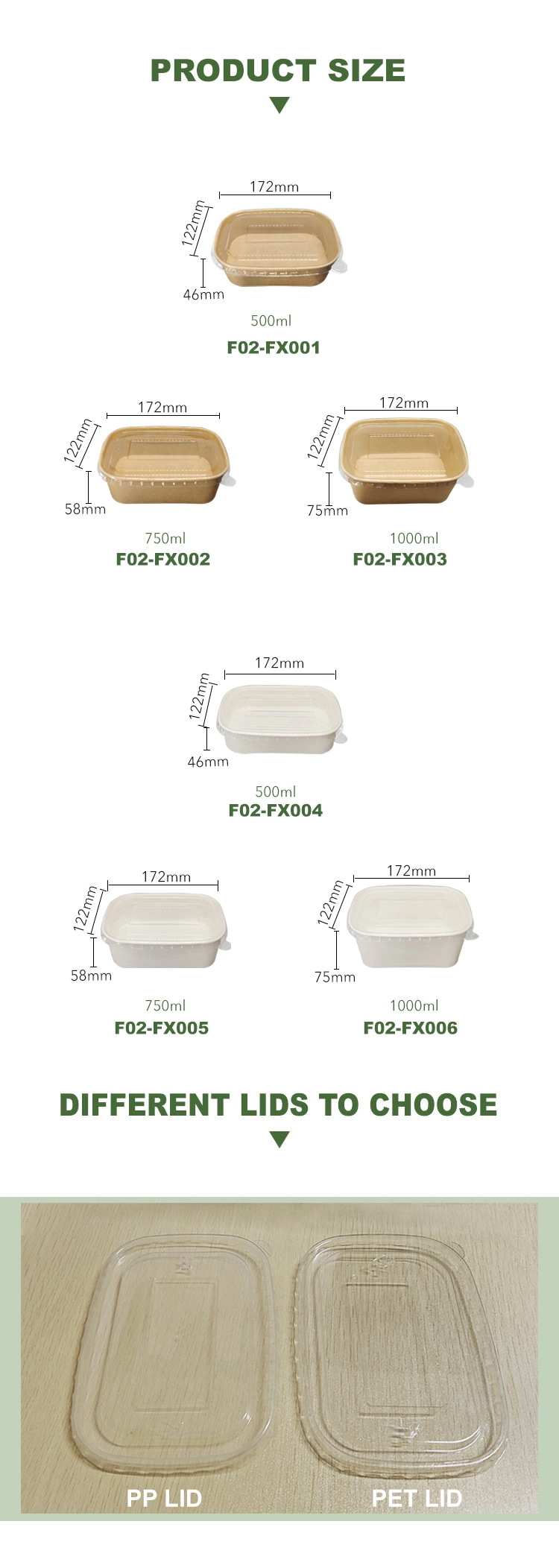 FDA/EU Feee Sample Round/Rectangle/Square Food Box Biodegradable Salad Paper Bowl
