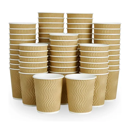 16oz PLA Lined Coffee Disposable Ripple Wall Paper Cup for Hot Drink 