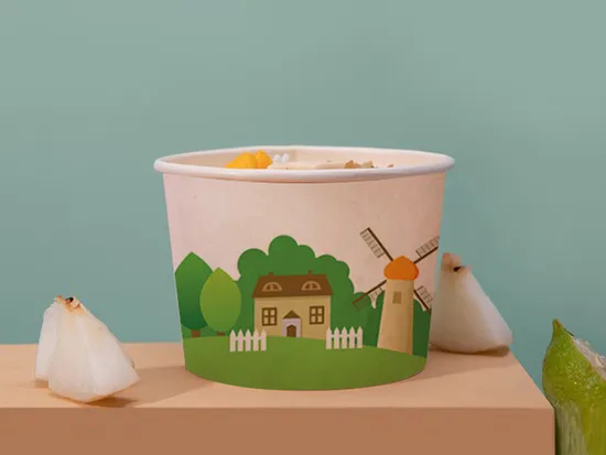 PE 16oz Disposable Paper Soup Cups with Lids for Hot Food 