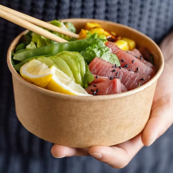 Disposable Take Away Kraft Paper Salad Bowl with Pet Lid Kraft Paper Bowl