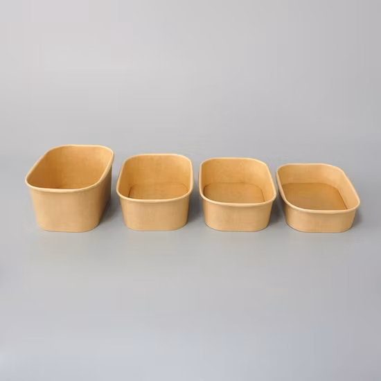 500ml 750ml 1000ml Rectangle Disposable Lunch Box Kraft Paper Bowl