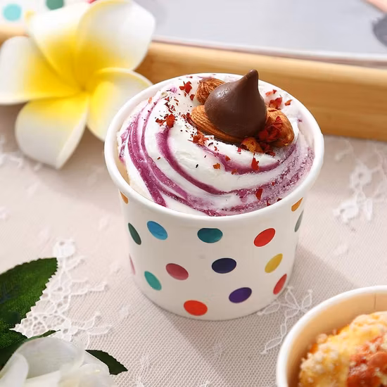 Eco Friendly Biodegrada PE Coating Disposable Frozen Yogurt Paper Ice Cream Cup Bowl with Plastic Paper Lid Free Sample