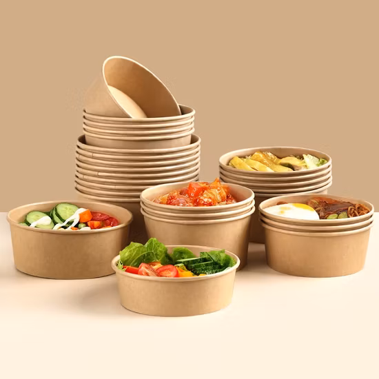 Biodegradable Fruit Salad Paper Bowl Disposable Kraft Paper Salad Bowl